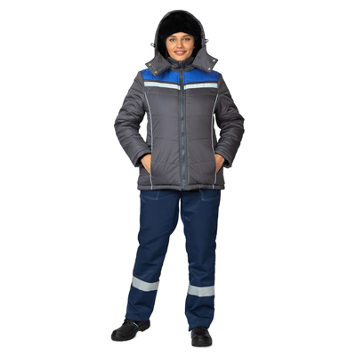 Куртка женская утеплённая "Онега-М" с трехслойным утеплителем тёмно-серый/электрик