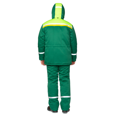 Костюм мужской утеплённый "Стройка" зелёный/лимонный/жёлтый (куртка и полукомбинезон)