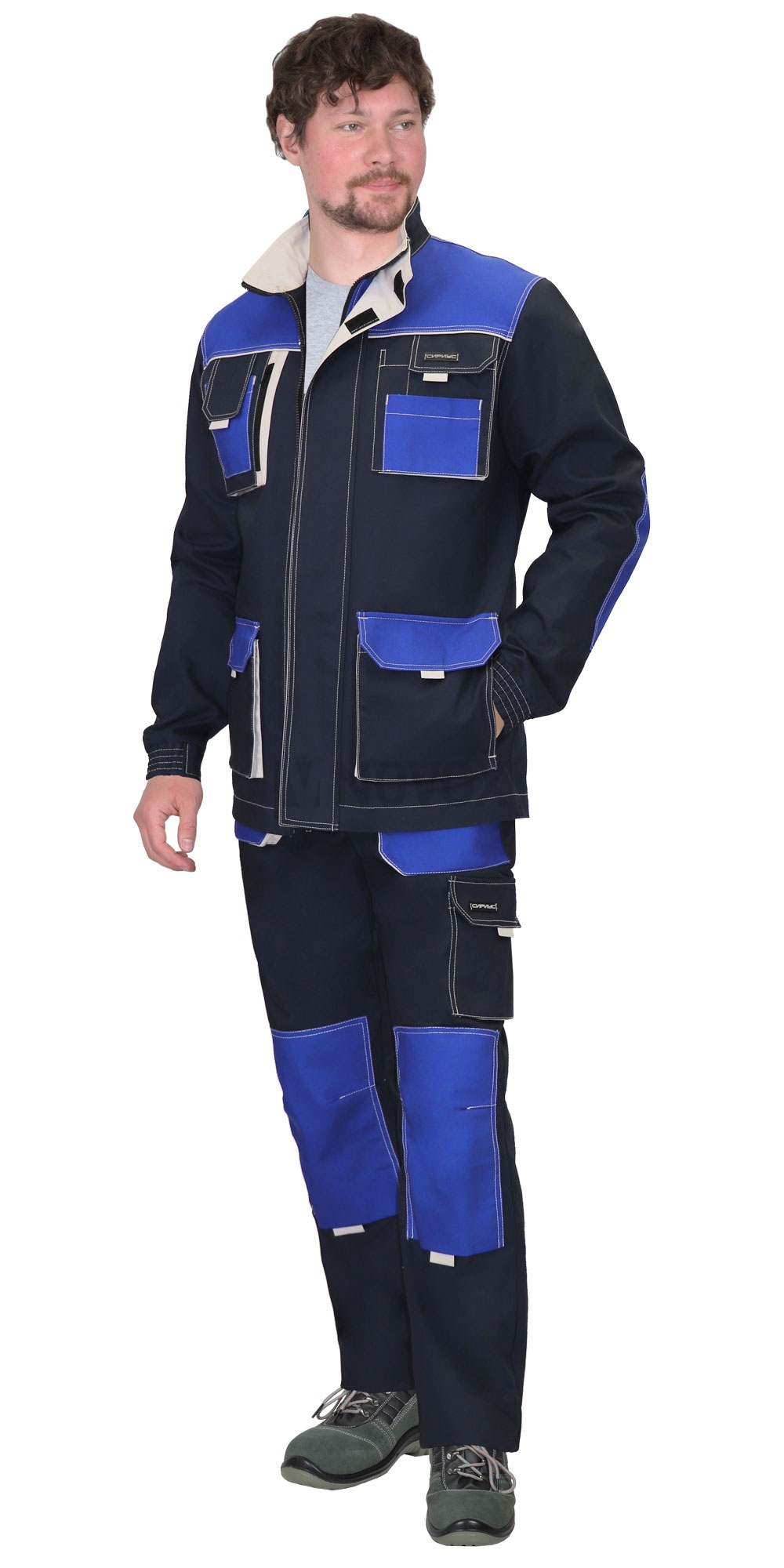 Куртка "ДВИН" длин. синяя с васильковым и молочной отделкой (ЧЗ)
