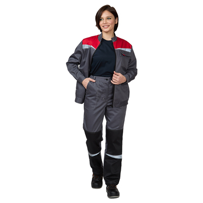 Костюм женский "Профессионал" серый/красный/чёрный (куртка и брюки)