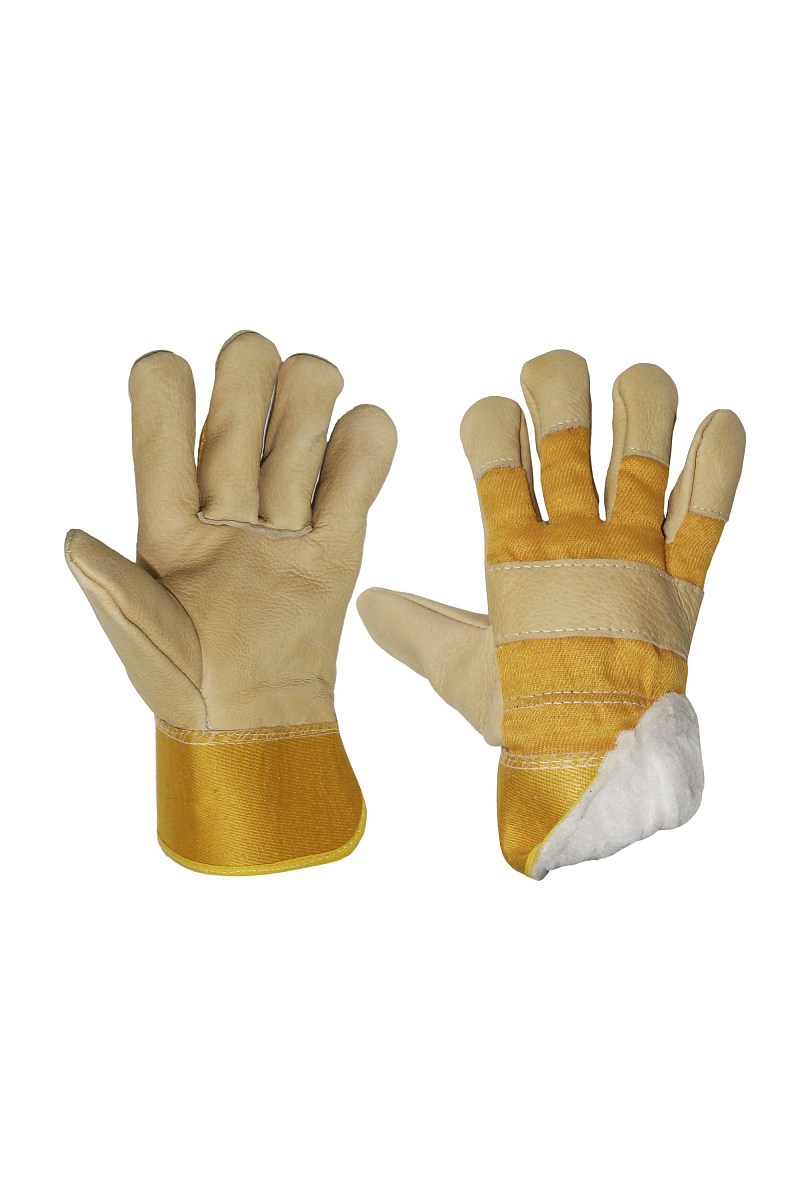 Перчатки рабочие зимние кожаные комбинированные цвет бежевый/коричневый