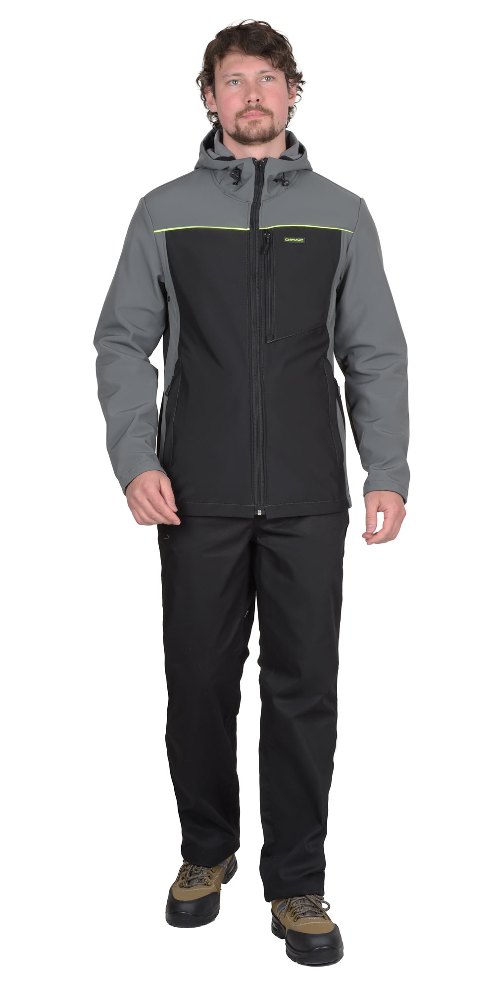 Куртка "СИРИУС-Спринтер Софт" удлиненная, черная с серым (ЧЗ)