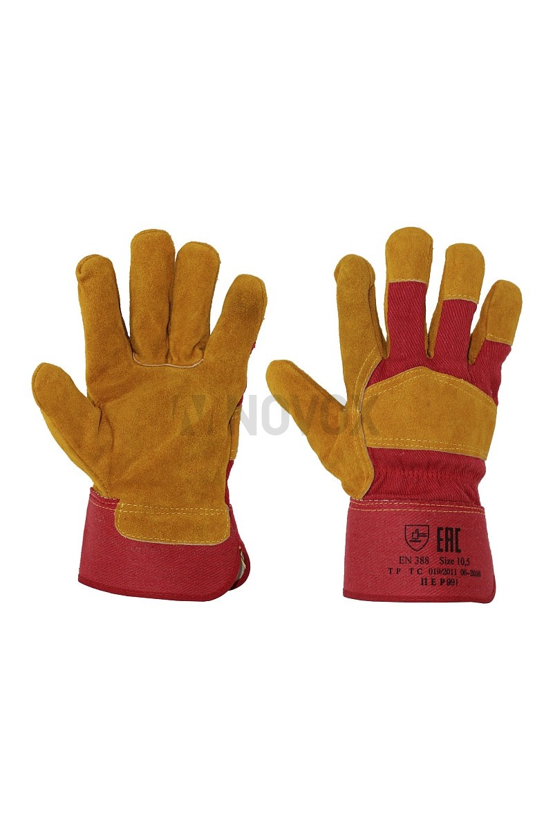 Перчатки рабочие "Русский Хват" из кожевенного спилка цвет красный/коричневый