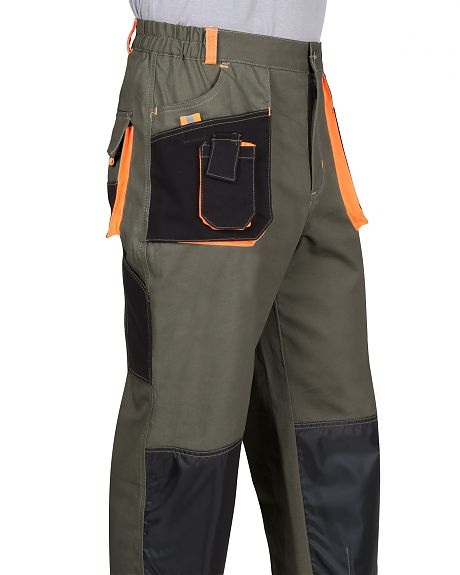 Брюки "МАНХЕТТЕН" оливковый с оранжевым и чер. тк. мех. стрейч пл 260 г/кв.м