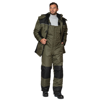 Костюм мужской утеплённый "Универсал-Т" хаки/чёрный со съёмной подстежкой