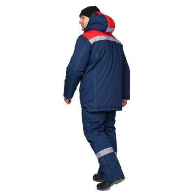 Костюм мужской утеплённый "Профессионал 2" тёмно-синий/красный (куртка и полукомбинезон)