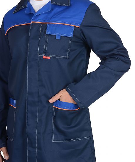 Халат мужской "ФАВОРИТ", т.синий/васильковый с оранжевым кантом