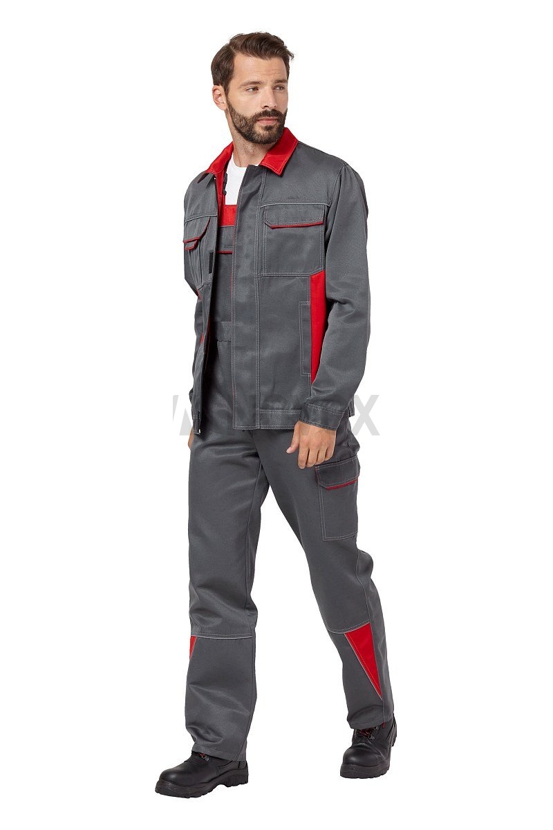 Костюм рабочий мужской летний "Страйк 2", куртка, п/к, цвет серый/красный