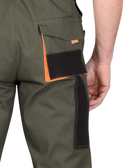 Полукомбинезон "МАНХЕТТЕН" оливковый с оранжевым и чер. тк. мех. стрейч пл 260 г/кв.м