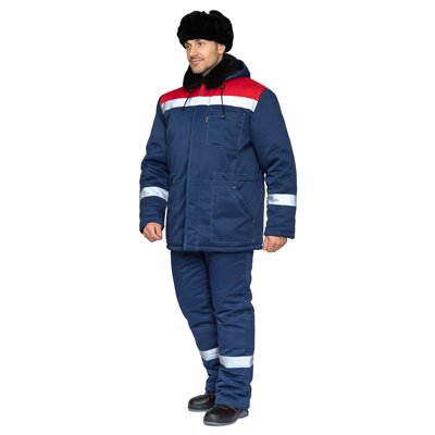 Костюм мужской утеплённый "Пантеон 2" тёмно-синий/красный (куртка и полукомбинезон)