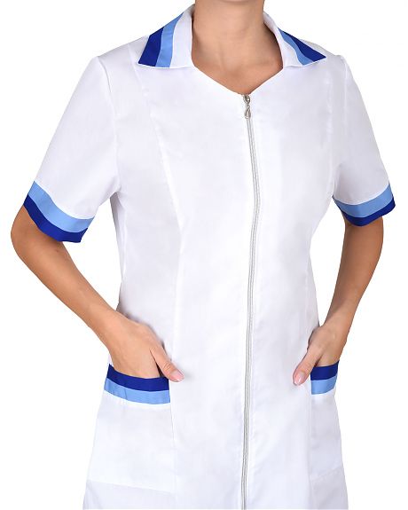 Халат "МИЛА" женский белый с голубым и васильковым