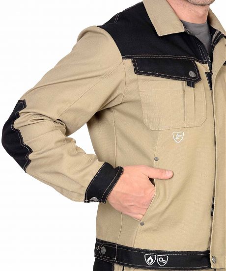 Костюм "Вест-Ворк" куртка кор. (чз), п/к песочный с черным пл. 275 г/кв.м