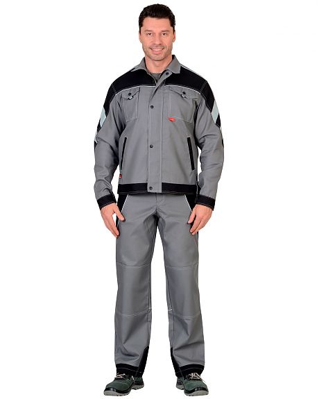 Костюм "Пекин" куртка кор. (чз), п/к, серый с черным пл. 275 г/кв.м