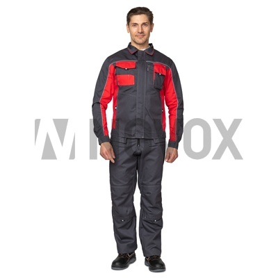 Костюм мужской "Бренд 2 2020" тёмно-серый/красный (куртка и полукомбинезон)