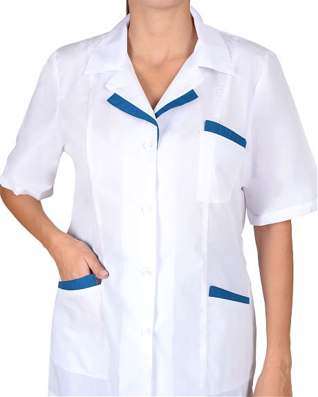 Костюм "ЛИЗА" женский белый с тёмно-бирюзовым (СТ)