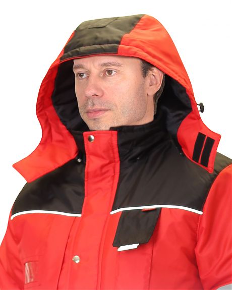 Костюм зимний "НОРД ДВ", куртка, п/к, черный/красный, СОП