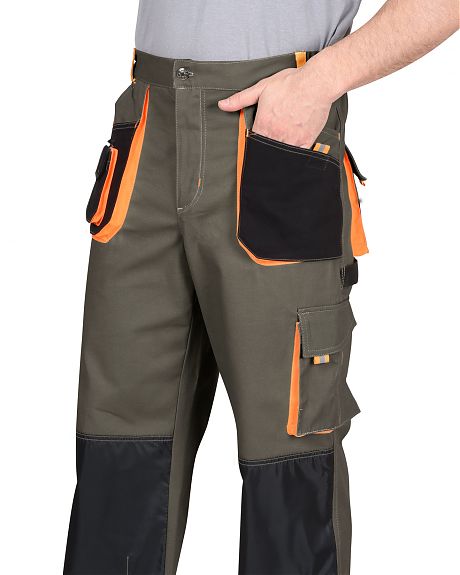 Брюки "МАНХЕТТЕН" оливковый с оранжевым и чер. тк. мех. стрейч пл 260 г/кв.м