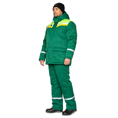 Костюм мужской утеплённый "Стройка" зелёный/лимонный/жёлтый (куртка и полукомбинезон)