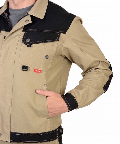 Костюм "Вест-Ворк" куртка кор. (чз), п/к песочный с черным пл. 275 г/кв.м