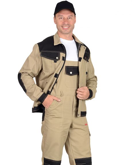 Костюм "Вест-Ворк" куртка кор. (чз), п/к песочный с черным пл. 275 г/кв.м