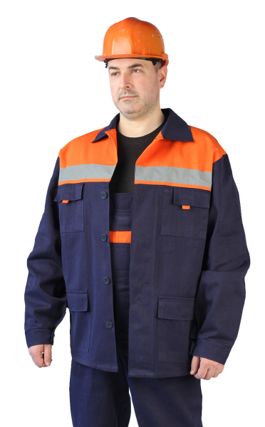 Костюм мужской с СОП "Спецовка" летний с п/к синий с оранжевым, тк. Саржа 100%хлопок