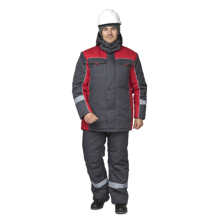 Костюм мужской утеплённый "Бренд К" тёмно-серый/красный, куртка, п/к