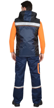 Жилет утепленный "ПРАКТИК" синий с черным, с капюшоном
