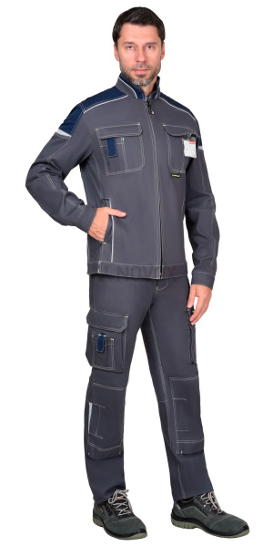 Костюм "ДЖЕТ" куртка кор. (чз), брюки, т.серый/синий тк. мех. стрейч с ВО
