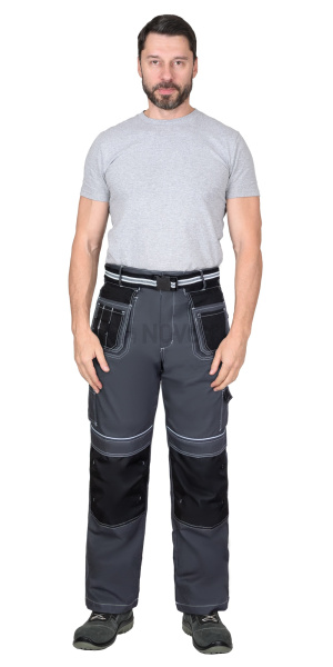 Брюки мужские летние "ПРЕСТИЖ-Л" темно-серый с черным, СВ кант