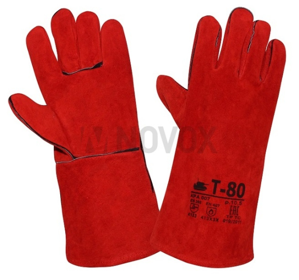 Краги спилковые Т-80 красные с подкладкой, КРА007