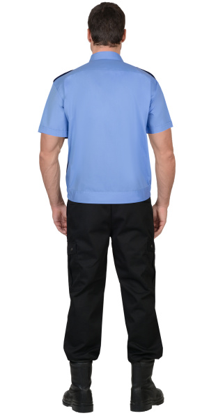 Рубашка охранника на резинке, с коротким рукавом мужская, голубая с т.синим