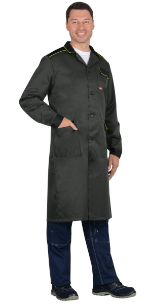 Халат мужской "ТЕХНИК", серый с черным и лимонной отделкой