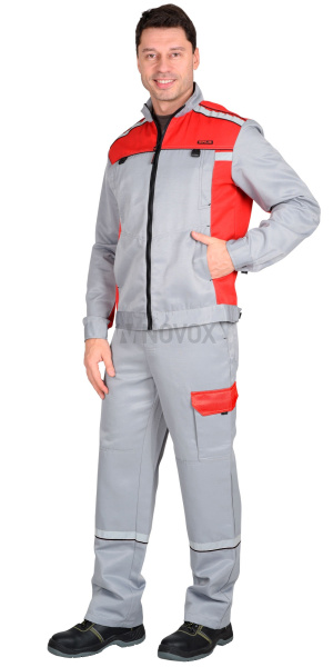 Костюм "ПРАКТИК-1" куртка, п/к св. серрый с красным