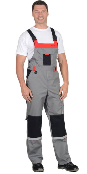Полукомбинезон "СТАН", ср-серый с черной и красной отделкой
