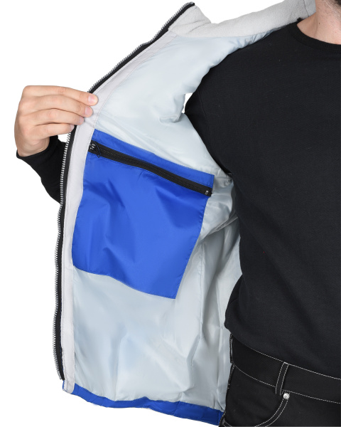 Жилет УРБАН утепленный с капюшоном васильковый с жемчужным