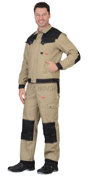 Куртка "ВЕСТ-ВОРК" кор., бежевый с черным пл. 275 г/кв.м (ЧЗ)