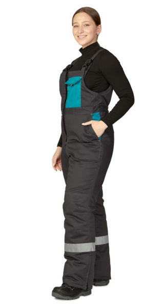 Полукомбинезон женский утеплённый "Бренд" тёмно-серый/бирюза