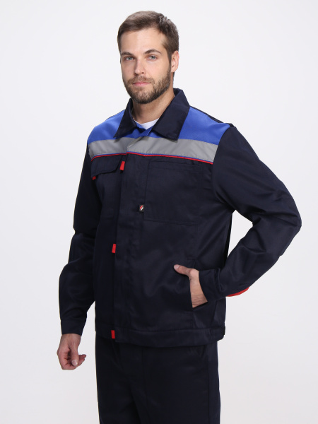 Костюм Фаворит-1 СОП усиленный UZ (тк.Смесовая,210) брюки, т.синий/васильковый/красный