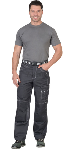 Брюки мужские летние "ПРЕСТИЖ" темно-серые, кант СВМ