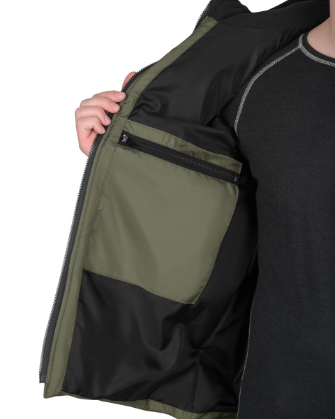 Жилет УРБАН утепленный с капюшоном хаки с черным