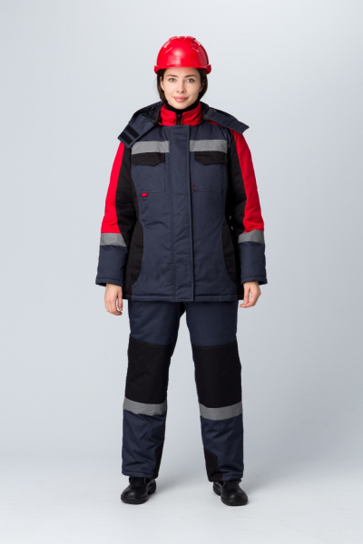 Костюм зимний женский "Вектрон-2" СОП У. (тк.Смесовая,240) п/к, черный/красный/серый