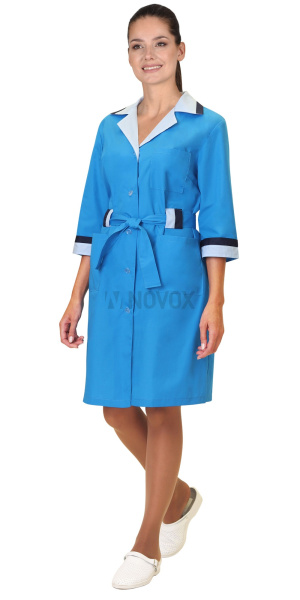 Халат "ФЛОРА" женский со светло-голубым воротником