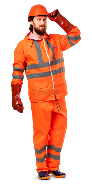 Костюм влагозащитный сигнальный с СОП (210 гр/м2) оранжевый, куртка, брюки