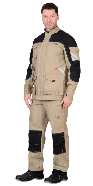 Костюм "Вест-Ворк" куртка дл. (чз), п/к песочный с черным пл. 275 г/кв.м