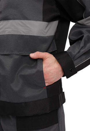 Костюм "РЕСПЕКТ" куртка, п/к, цвет: СЕРЫЙ/ЧЕРНЫЙ