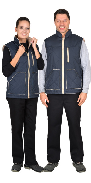 Жилет ЕВРОПА удлиненный (на подкладке флис) сине-серый