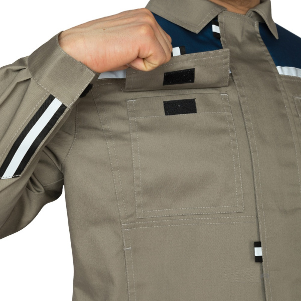 Костюм мужской летний "Профессионал 2 СОП" серо-бежевый/синий (куртка и полукомбинезон)