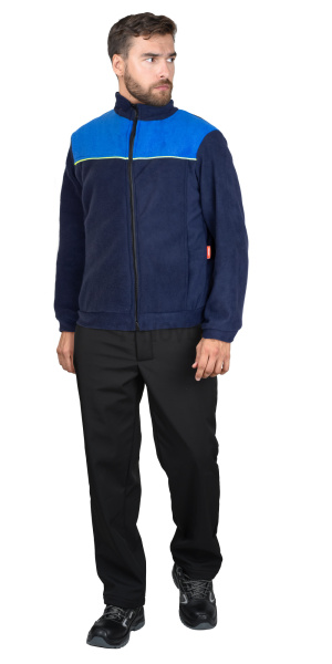 Куртка флисовая тёмно-синяя с васильковым и лимонным кантом