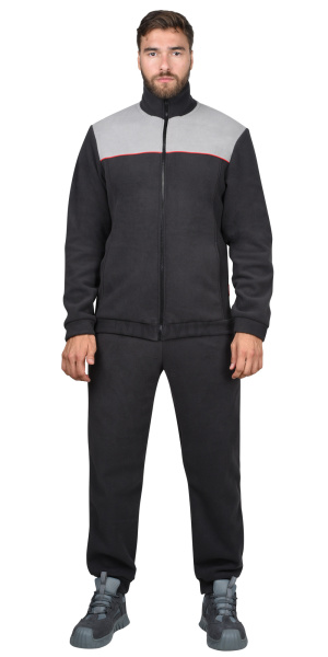 Куртка флисовая т.серая со св. серым,красный кант (Фаворит)