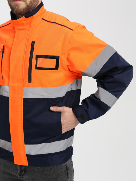 Куртка-трансформер сигнальная Profline Specialist МВО (тк.Смесовая,240), оранжевый/т.синий